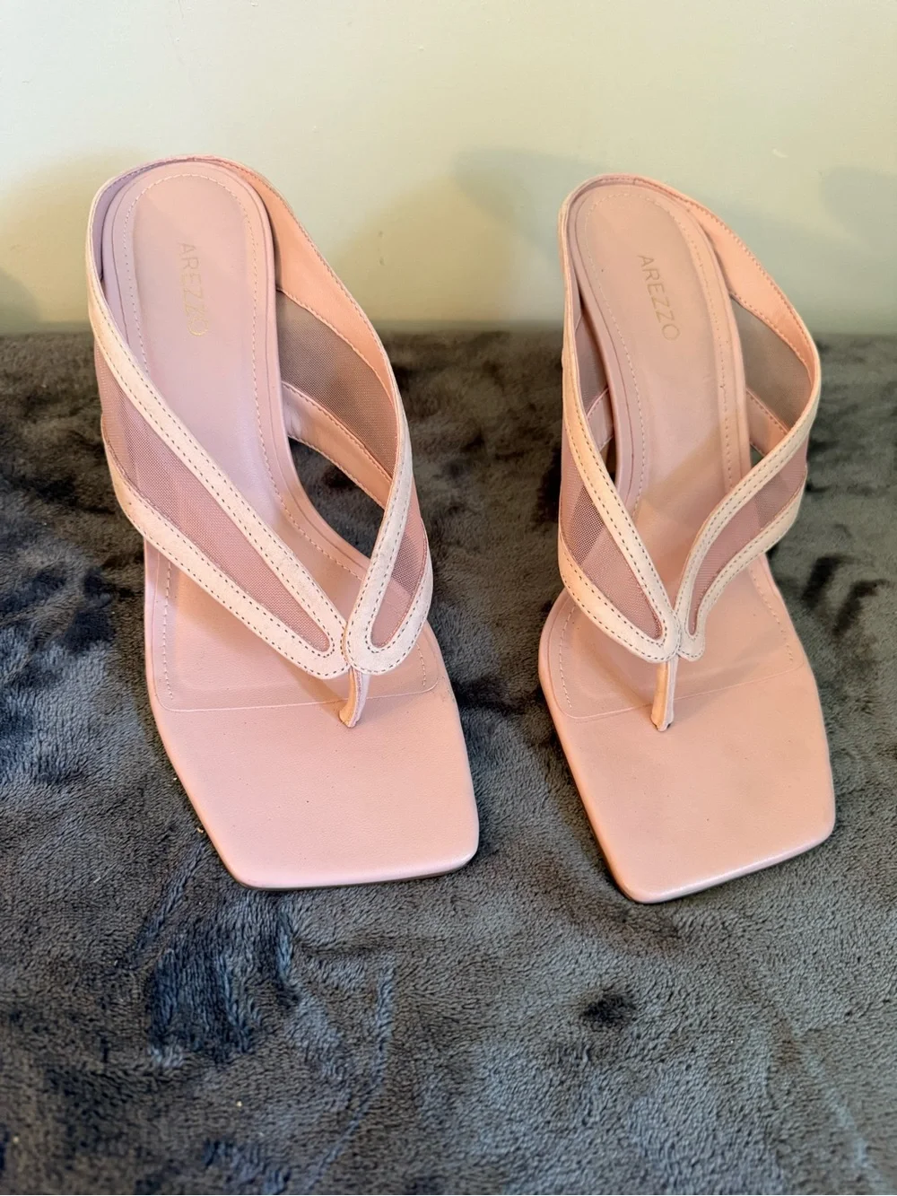 Blush Pink Square-Toe Thong Heels